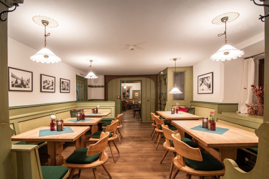 Traditionally rustic Bavarian dining room at Restaurant Xaver in Schliersee