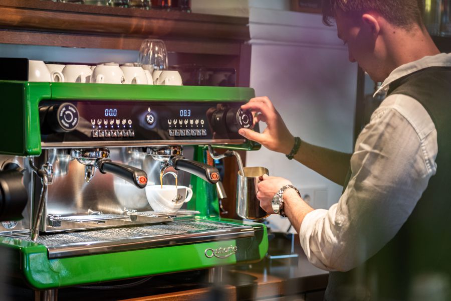 reakfast with coffee from the portafilter machine at Hotel Terofal in Schliersee