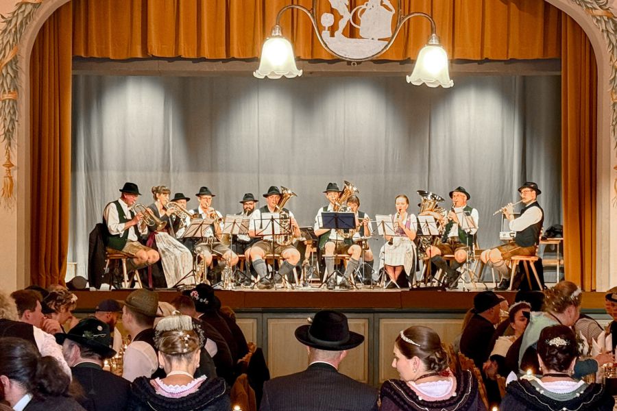 Performance of a brass band at the Bauerntheater in Schliersee